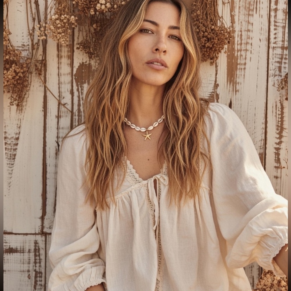 NWT Free People starfish shell stone necklace  layers boho jewelry pearl set